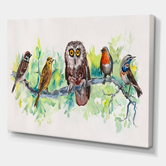 Designart - Owl On A Branch With Bird Friends